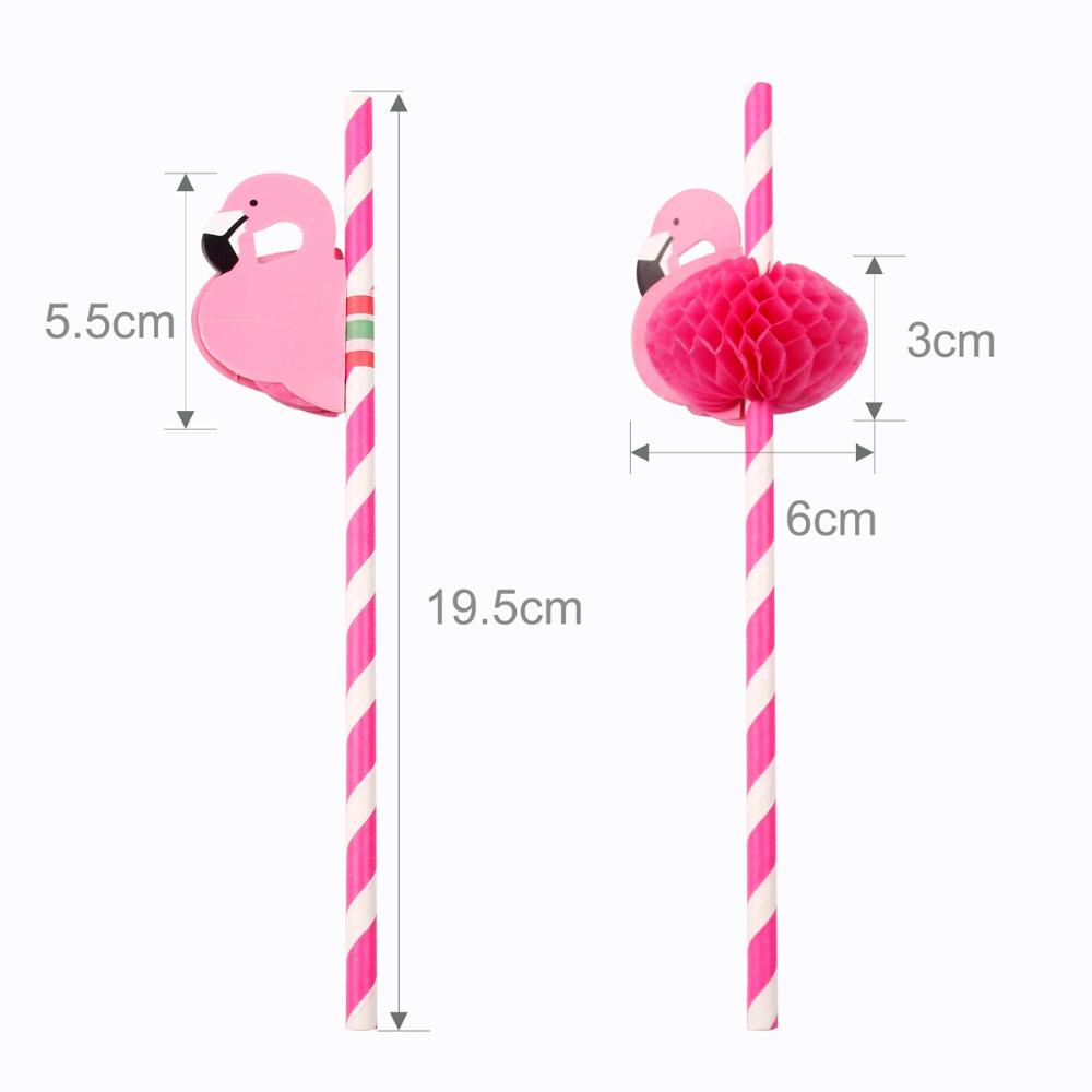 Rosa Papier-Flamingo-Strohhalme Hawaiische Partydekorationen Geburtstag Hochzeit Papier-Trinkhalme Strand Sommer Aloha Partyzubehör