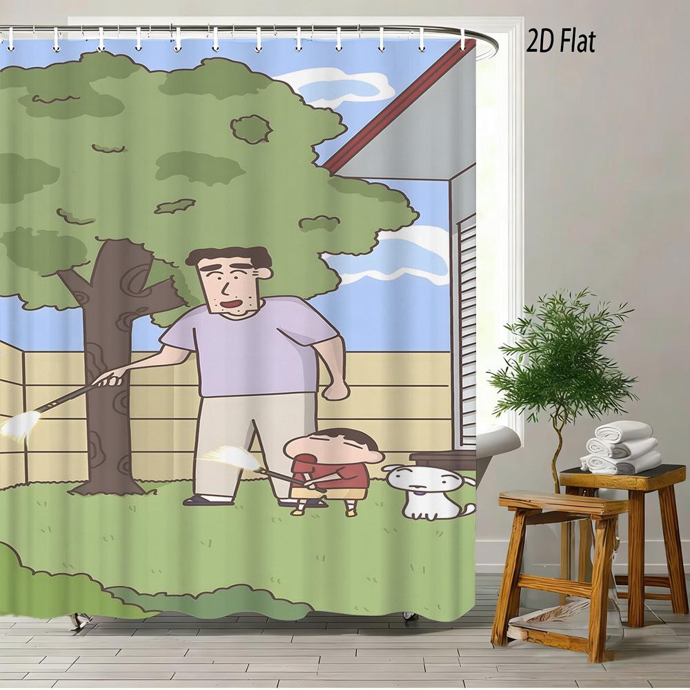 

Crayon Shin-Chan Family & Friends Funny Scene 2D Print Waterproof Shower Curtain, Light Blue Bathroom Decor With Hooks W60H190(CM)-1 Pcs