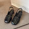 Fashion Hollow Single Shoes 2025 Spring and Summer New Medium and Chunky Heel Baotou Shallow Mouth Casual Women's Sandals