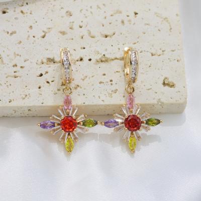 1 Pair Luxury Colorful Cross Zirconia Dangle Earrings for Women Golden Earring Jewelry Wedding Party Accessories