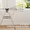 Foldable Clothes Airer, Standing Dryer with Adjustable Wings and Shoe Holders. Stainless Steel. 156.5 x 68 x 192 cm. Silver