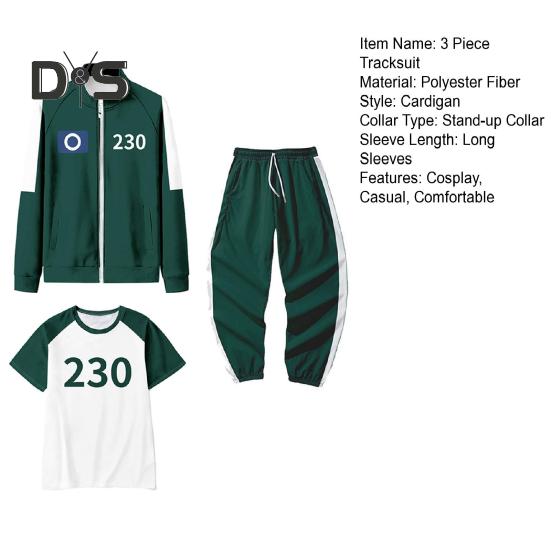 230 001 007 Tracksuit Cosplay Costume Korean Unisex Jacket Short Sleeve Top Jogging Pants 3 Piece Track Suit Set Masquerade Party Outfit