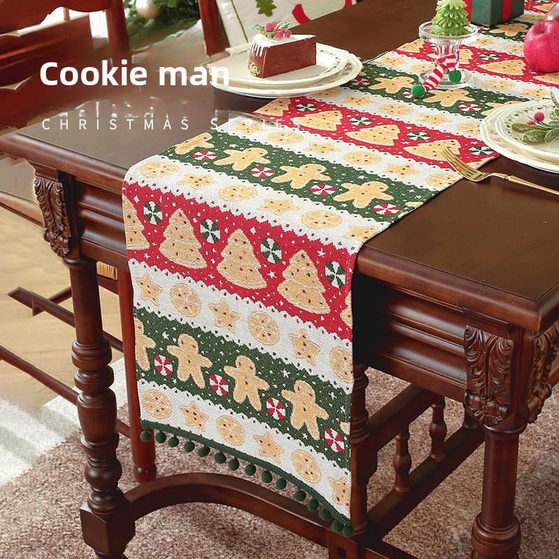 Christmas Santa Table Runner Cotton Linen Look Festive Dining Decor for 6 People Holiday Tablecloth
