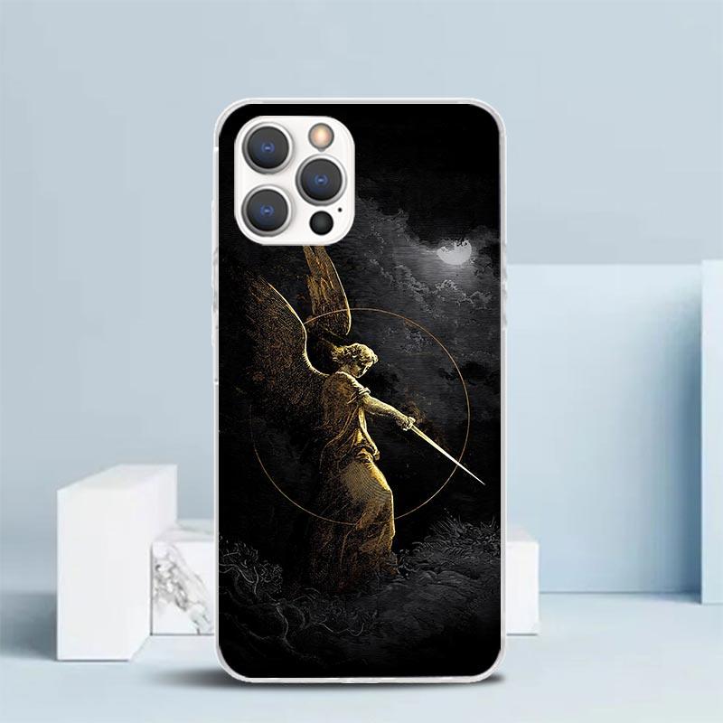 Erzengel Michael Soft Case für iPhone 16 17 Air 15 14 Pro Max 16E Handyhülle 13 Mini 12 11 7 SE 8 Druckmuster Passende Hüllen 16 1