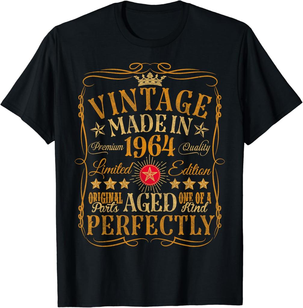 Vintage 60th Birthday Decorations Vintage 1964 60 Birthday TShirt Men Women Clothes Graphic T Shirts Unisex Summer Soft Tops