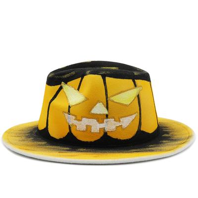 Halloween Pumpkin Lantern Women Men Wool Fedora Hat Gentleman Elegant Lady Winter Autumn Wide Brim Jazz Church Panama Party Cap