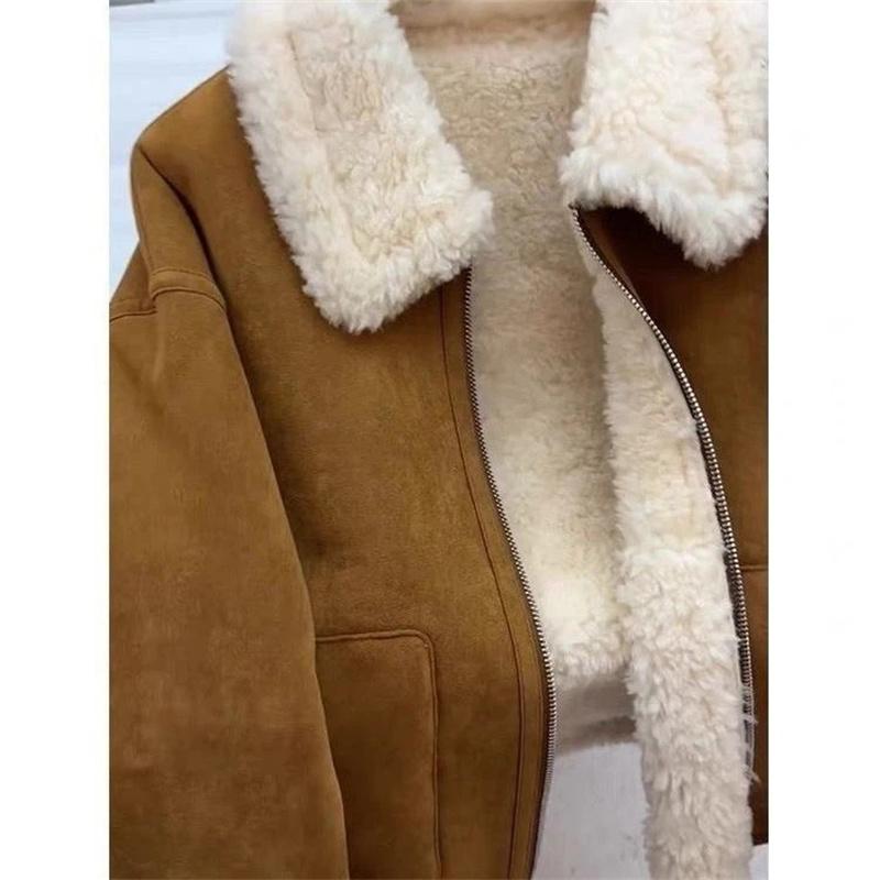 Lapel Fur One-piece Faux Fur Coat for Women Autumn Winter New Warm Thick Lamb Wool Versatile Jacket Top Fashion Outerwear