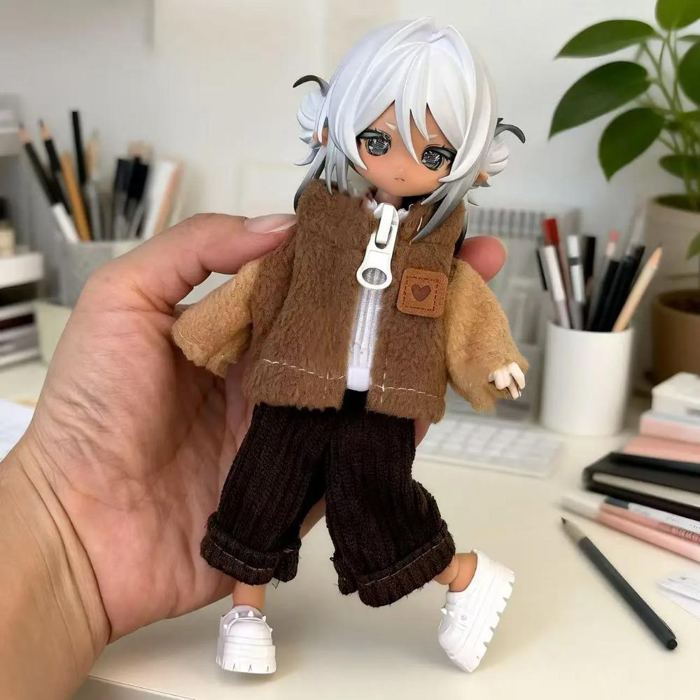 For 1/8 1/12 OB11 BJD Doll Clothes Set - Winter Plush Maid Outfit Cute Warm Doll Dress Up Accessories (Only Clothes)