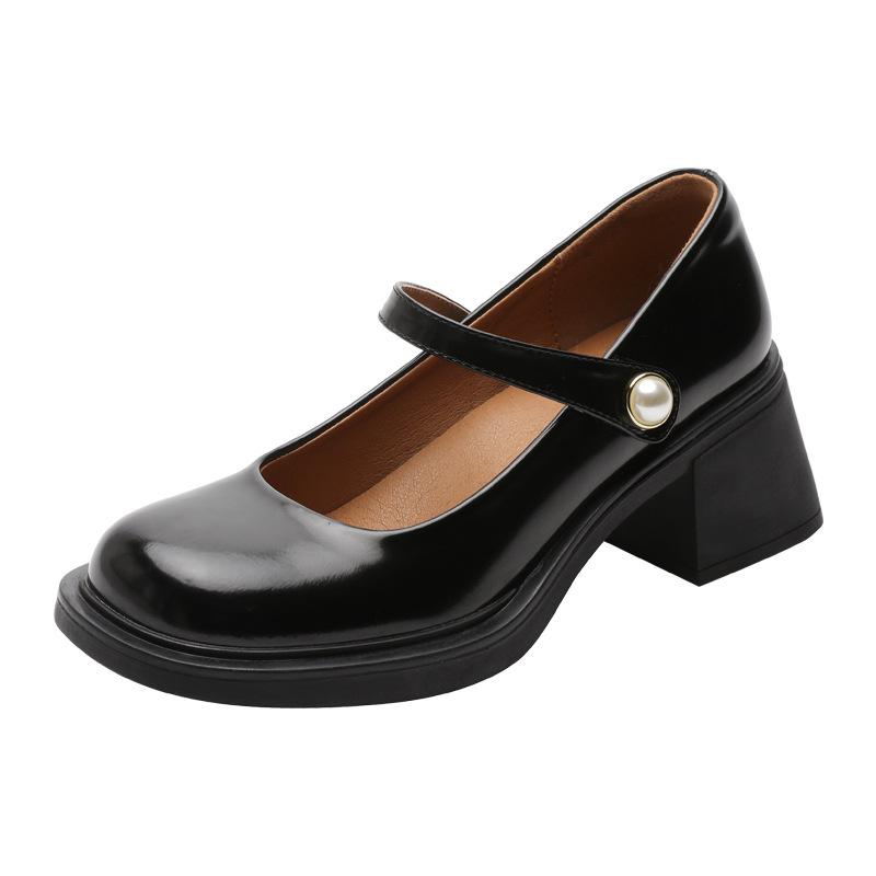 

Женская обувь Mary Zhen Весна Новинка Ретро Круглый носок Мелкий вырез Толстый каблук Маленькие кожаные туфли Французский высокий каблук Одинарные туфли Женские 40