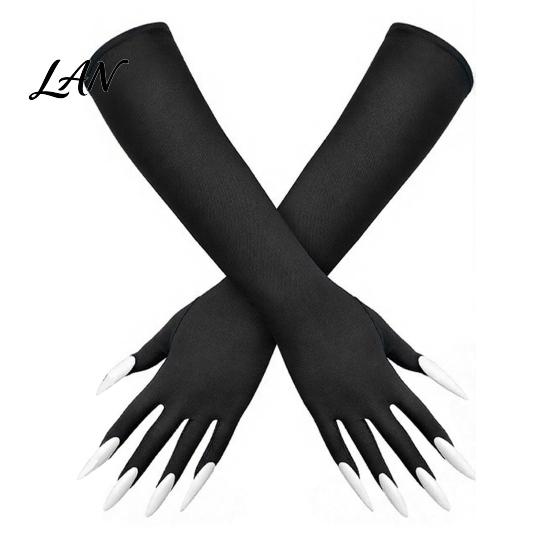 Elastic Polyester Costume Gloves 1 Pair Halloween Ghost Claw Gloves, Long Fingernail Witch Scary Cosplay Handwear Accessory, Dark Party Performance