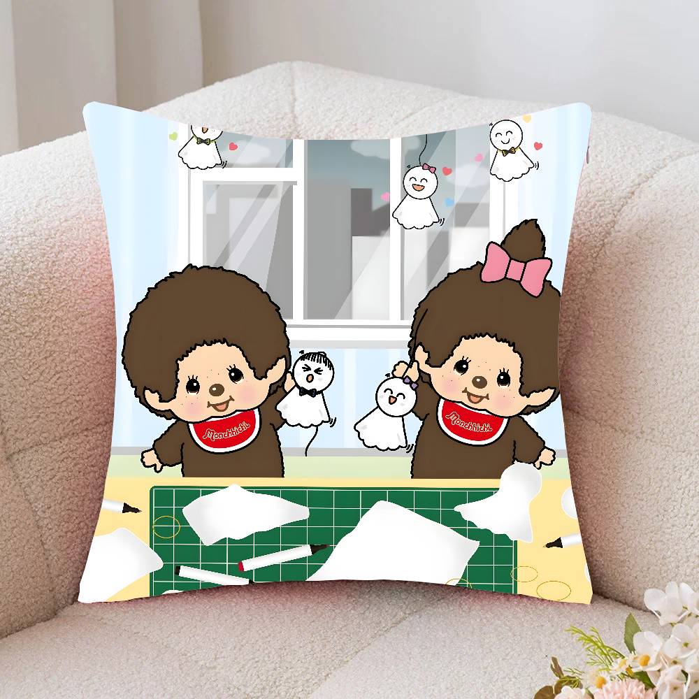 Cartoon Animation M-Monchhichi Pillow Case Fashion Square Pillowcase Bedroom Sofa Room Ins Decoration Leisure