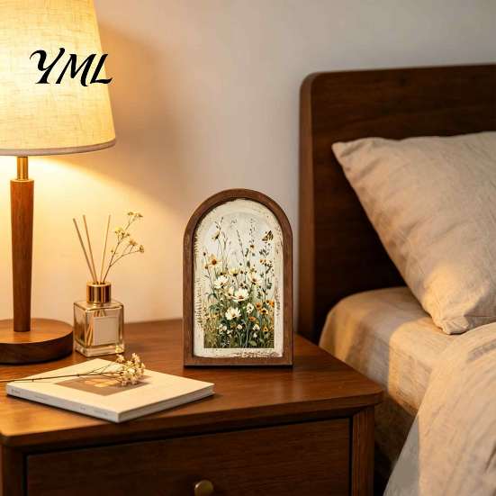 Farmhouse Style Wood Frame Arched Wooden Framed Wall Art, Wildflower Oil Painting Prints, Art Vintage Ornament for Living Room Bedroom Entryway,