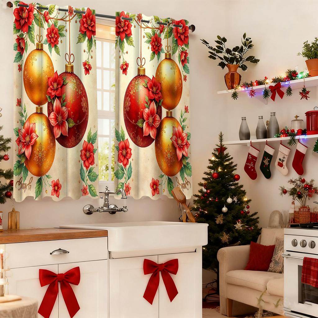 2 Pieces Christmas Decr Patterned Hanging Curtains, Decorative Transparent Curtains For Bedroom Decoration, Bedroom, Office, K