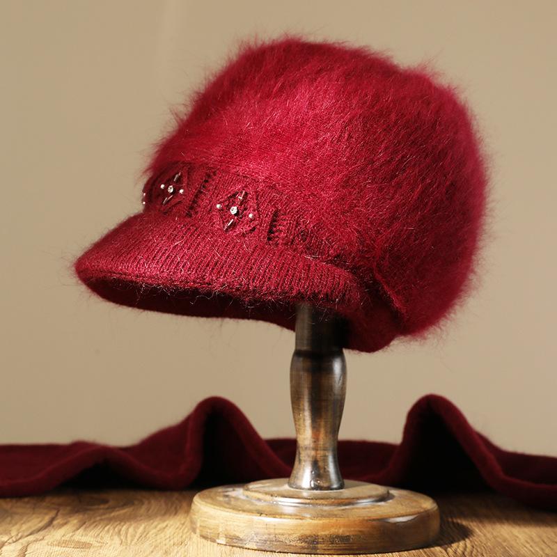 Hat Female Autumn and Winter Elderly Person Scarf Warm Middle and Old Lady Winter Rabbit Wool Mother Wool Hat Fleece Basin Hat