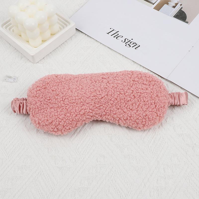 Plush Eye Mask with Elastic Band, Ear-Friendly, Lamb Wool, Solid Color, High-Style Silk Imitation for Napping.