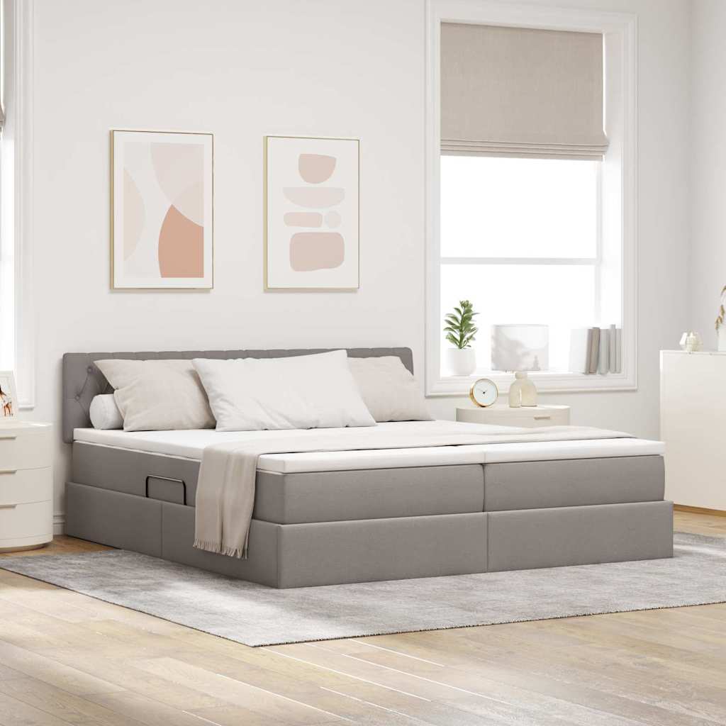LED Storage Bed with Mattress Taupe 180 x 200 cm Fabric