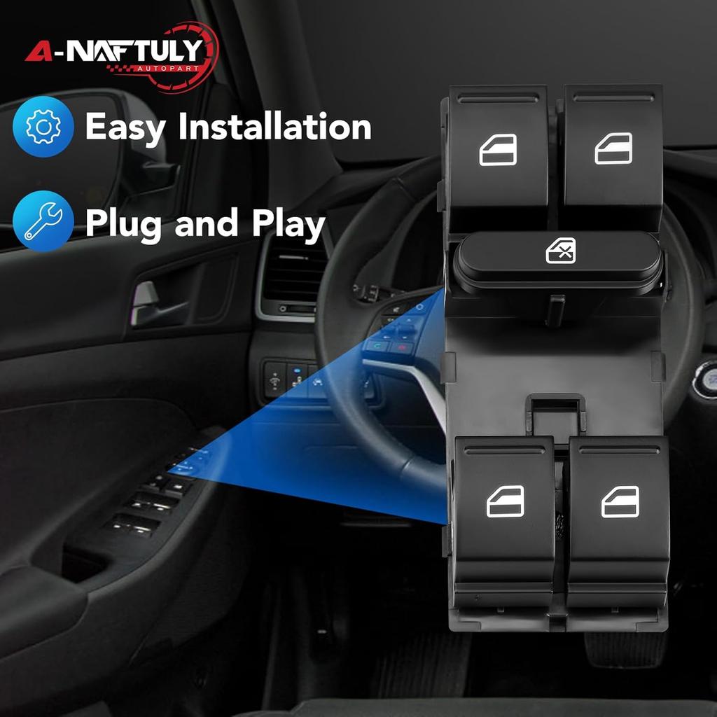 Driver Side Master Power Window Switch Replacement For Volkswagen VW Jetta 2005-2016, Passat 2006-2017, Golf 2010-2014, Rabbit, GTI, CC, Front Left,