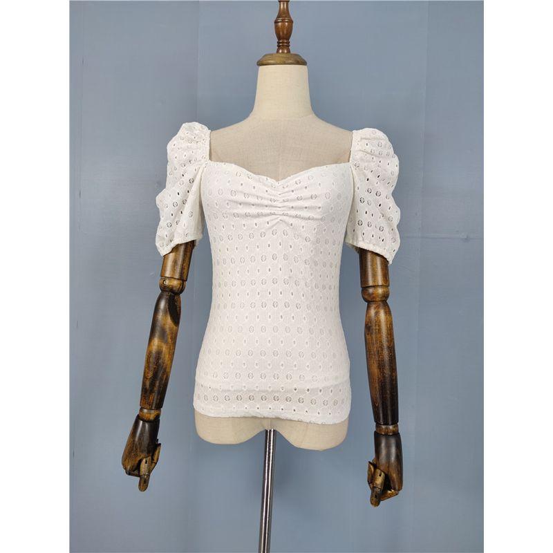 

FN Чисто Белый Топ с Плиссировкой и V-образным Вырезом и Рукавами-Буфами Fairy White M