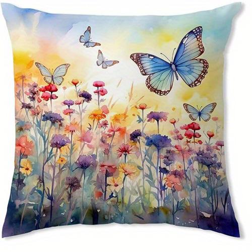 Colorful Butterflies in a Flower Double-sided Printed pillow cover Short plush Suitable living rooms sofas throw cushion cover