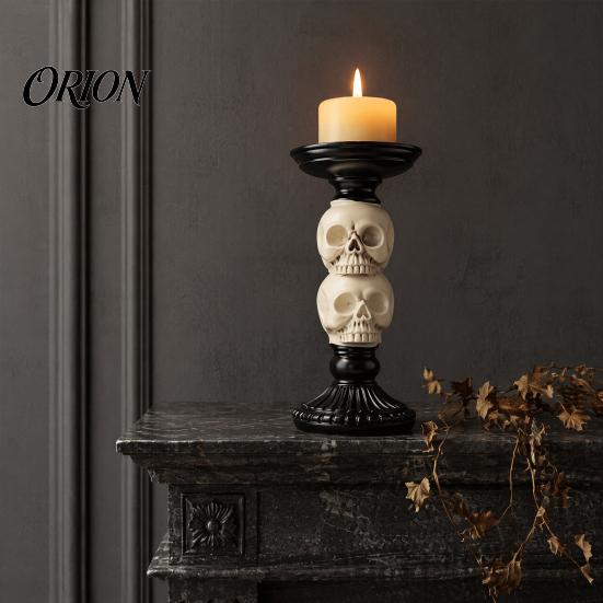Three Dimensional Skull Decor Halloween Candlestick Holder Decoration, Gothic Raven Candle Holder, Pillar Stand Spooky Taper for Tabletop Home