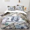 Gelddruck Bettbezug King/Queen Größe, Dollar-Scheine mit dem Porträt von Ben Franklin, Dekoratives 2/3-teiliges Polyester-Bettwäscheset