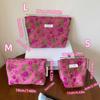 Polyester Canvas Flower Clutch Bag Flower Pattern Zipper Closure Cosmetic Storage Pouch Large Capacity Portable Makeup Bag