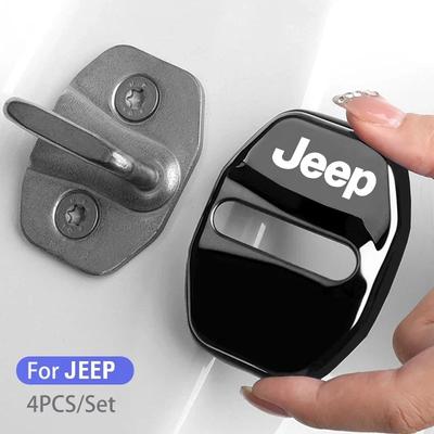 4Pcs Non-Fading Zinc Alloy Car Door Lock Buckle Protector for Renegade Wrangler JK JL Grand Cherokee Compass Auto Parts