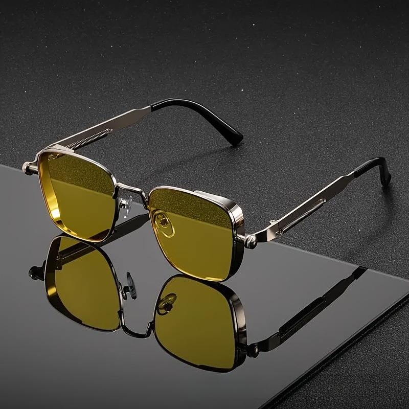 New Sunglasses Men Driving Sunglasses Retro Spring Leg Driving Outdoor Sports Metal Rectangular Decorative Glasses Women Uv400