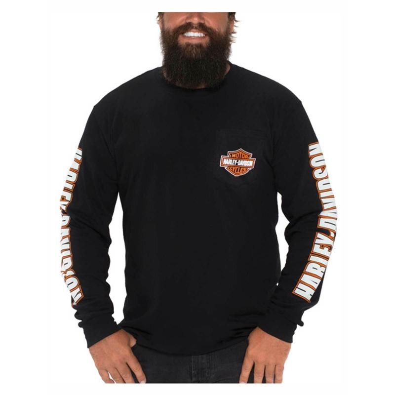 Harley-Davidson Herren Langarm-T-Shirt, Rundhalsausschnitt, weicher Stretchstoff, Freizeit-Oberteil S black