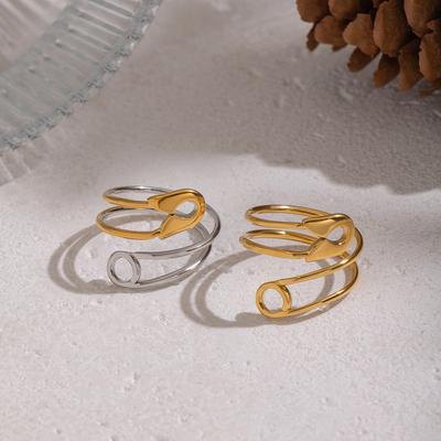 Yori Trendy Fashionable Paperclip Gold Silver Two Tone Open Ring Stainless Steel Charm Finger Jewelry Accessories Gift