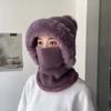 Plush 2in1 Scarf Hat Thicken Warm Balaclavas Hat Simple Winter Cap Mask Set  Female Male