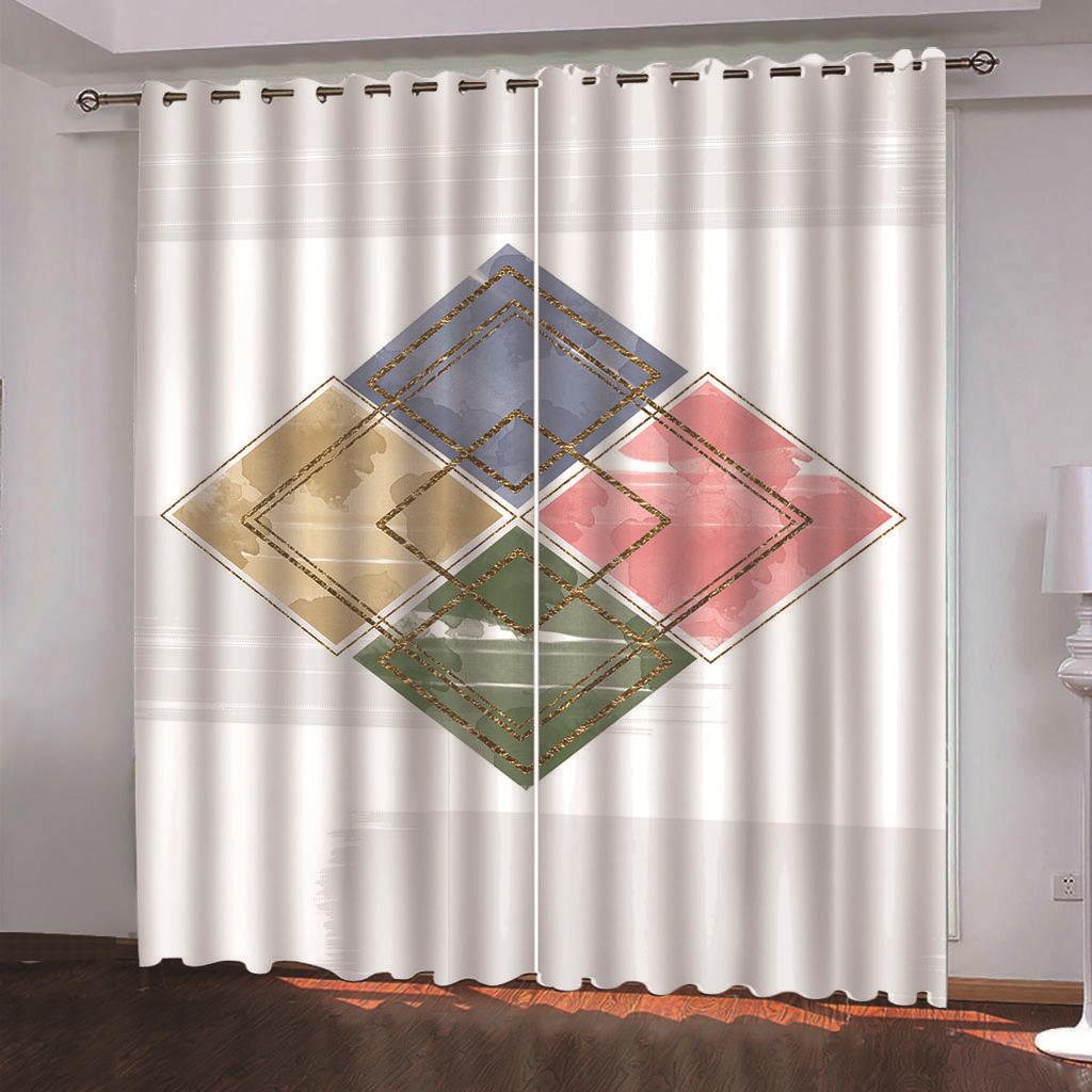 Abstract Geometry Art Line Cube Thin Darkening Window Blind Curtains for Kids Bedroom Living Room Kitchen Door Home Decor2Pieces