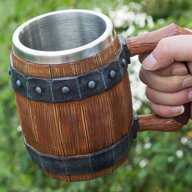 Viking Drinking German Large Wooden Barrel Beer Mug Stainless Steel Barrel Beer Cup Wine Water Glass Large Capacity