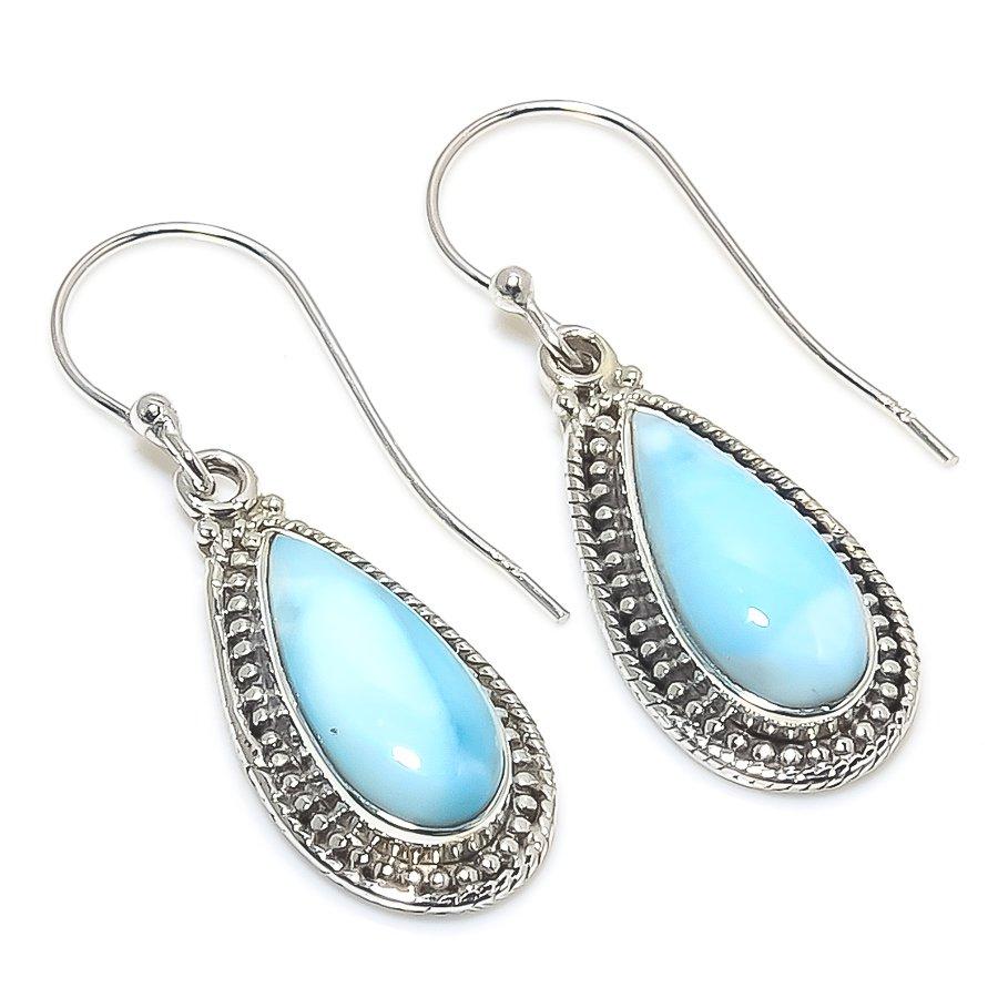 Natural Republic Larimar Gemstone 925 Solid Sterling Silver Earring 1.50" m0C12