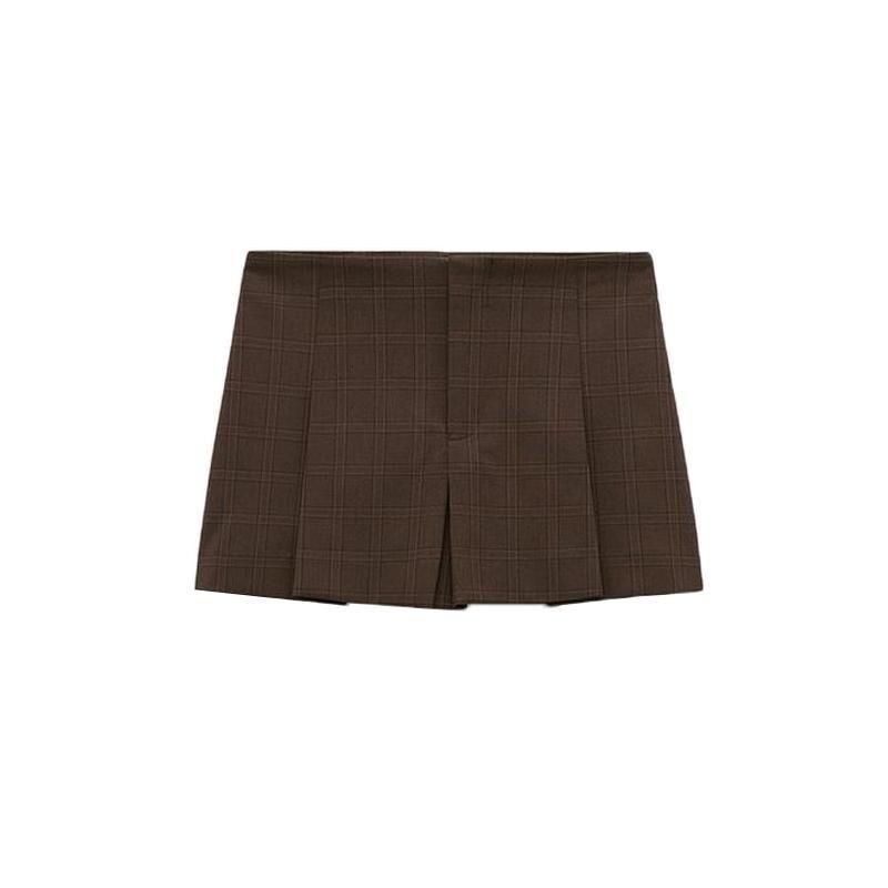 Spring New Women's Clothing Versatile Lattice Mid-Waist Wide Pleated Decoration Casual A- line Short Pantskirt 4661413