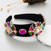 Luxurious Velvet Headband Royal Emerald Crystal Flower Hair Hoop Retro Oversized Diamante Hair Accessory For Banquet