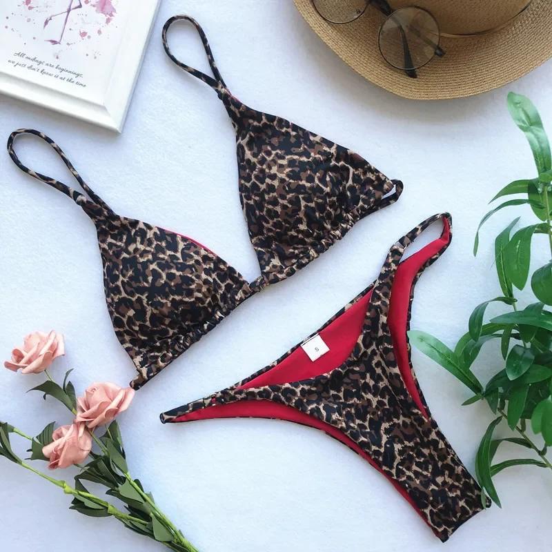 Wysoko Wycięte Mikro Bikini Damskie Leopardowe Bandage Push Up Strój Kąpielowy Seksowny Strój Kąpielowy Z Usztywnianą Miseczką Stringi Kostium Kąpielowy Biquini Trajes De Baño 2024