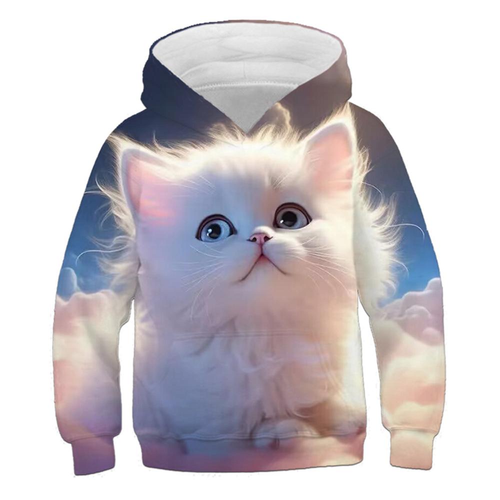Barnkläder Flicka Huvtröjor Långärmade Tecknad 3D Katttryck Barn Vår Höst Kläder Fritidskläder Söt Utomhusflicka Kläder Toppar