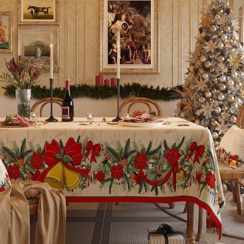 Tischdecke für Zuhause, Weihnachten, Neujahr, festlich, rot, rechteckige Tischdecke, Couchtisch-Tischdecke im Weihnachtsstil, Tischdecke aus Baumwolle und Leinen