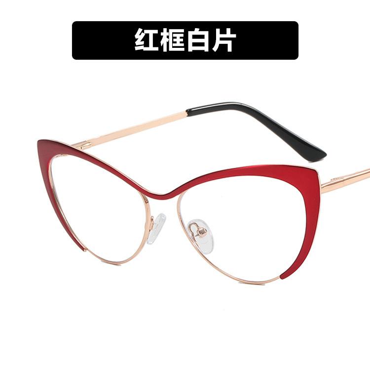 Steel Leather Triangular Cat'S Eye Metal Glasses Frame Anti-Blue Flat Mirror Can Be Equipped With Myopia Glasses Frame