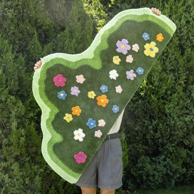 Frischer floraler Bettvorleger für Schlafzimmer, Heimwärme Faux-Kaschmir-Matte, Wohnzimmer Sofa Couchtisch Decke, Heimdekoration