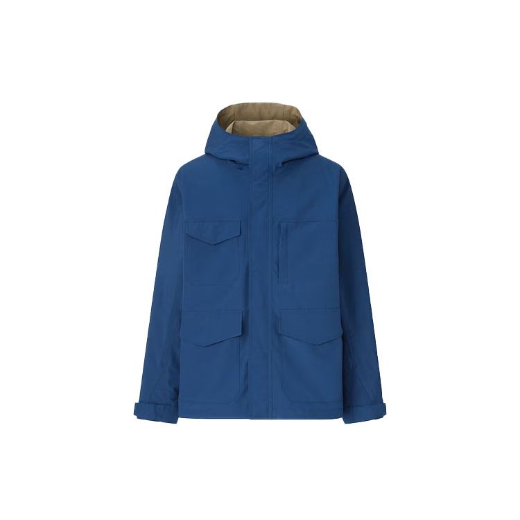 UNIQLO Solid Color Hooded Zipper Multi-Pocket Design Long Sleeve Waterproof Windproof Breathable Jacket Unisex Jacket Navy 444553-69