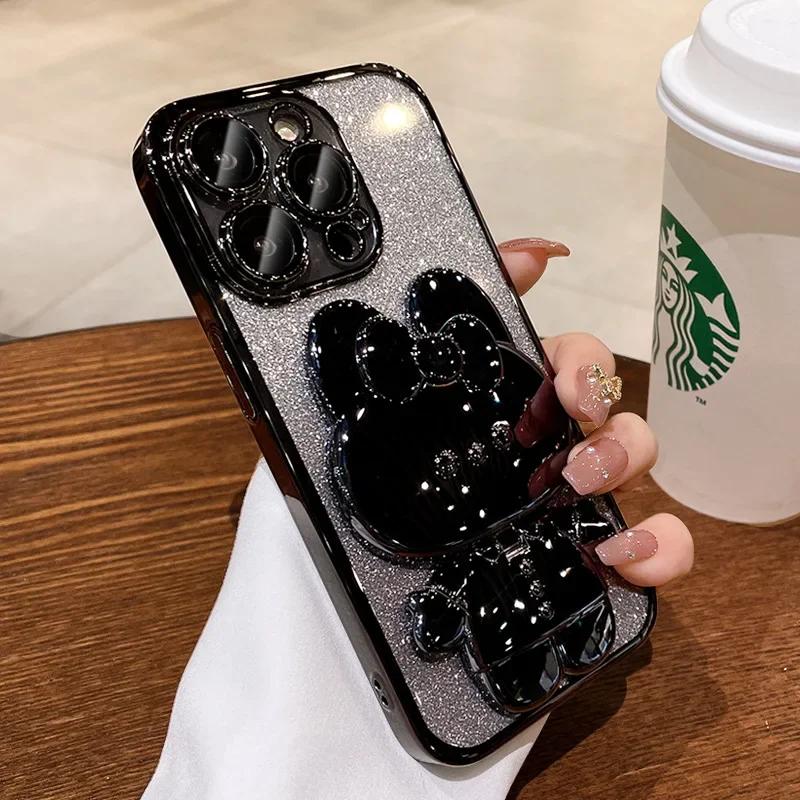 Rabbit Mirror Bracket Case for IPhone 16 Pro Max 15 14 Plus 13 12 Pro 11 Pro Max XR XS MAX X 7 8 Plus Seismic Protective Shell