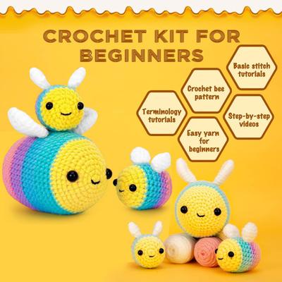Kit de Crochet pour enfants, mignon abeille, pomme de terre, plante en pot, Couple, forme de chat, poupée à tricoter, ensemble de Crochet pour débutant, fournitures de tricot DIY