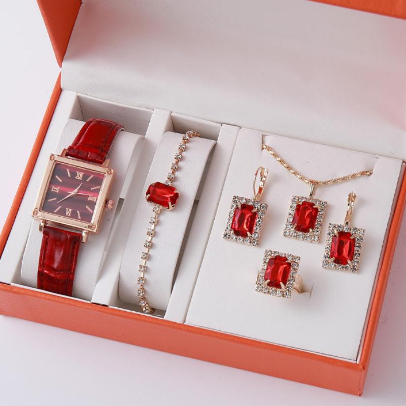 

New Explosive Trend Leather Women S Watch Square Korean Version Rhinestone Square Set Bracelet Watch bulk price