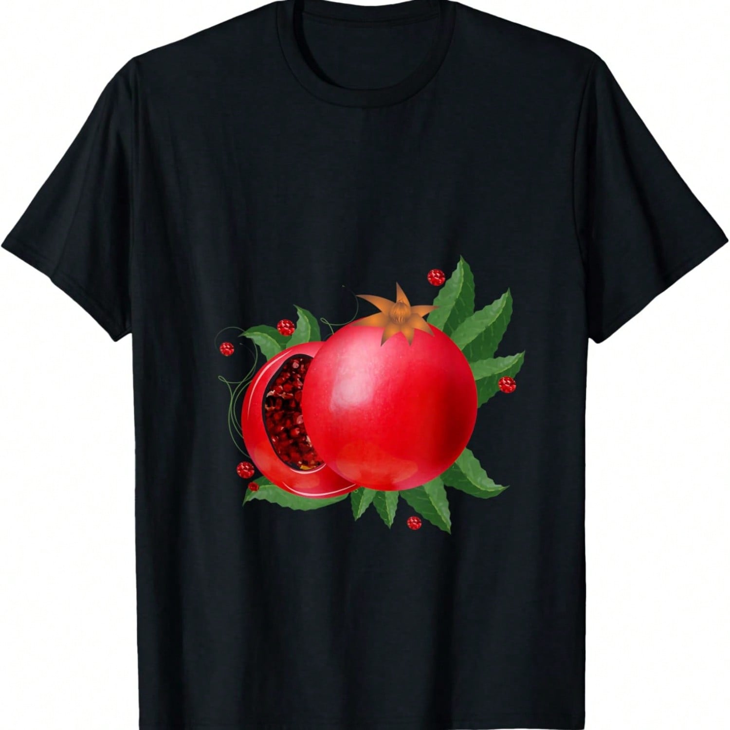 Blood-Red Open Pomegranate With Leaves T-Shirt S разноцветный