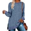 European American Women's Color Block Split Long Sleeve Crew Neck Loose Casual Pullover T-shirt Top