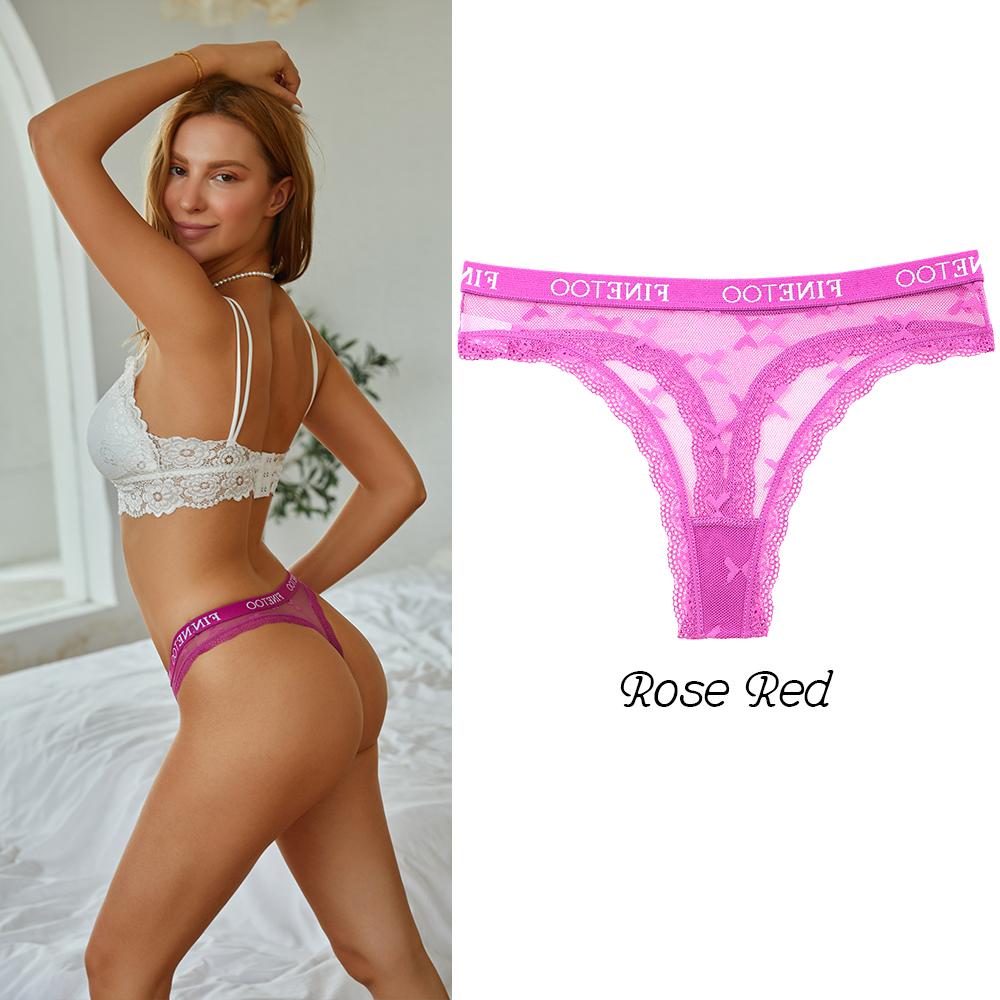 FINETOO Tangas de encaje sexy para mujer, ropa interior sexy de cintura baja, lencería sólida, cómoda y transpirable