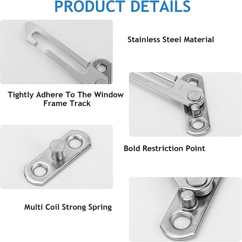 2 Pcs Window Restrictors Locks Stainless Steel Window Lock with Screws Window Restrictor Hook Right Handed and Left Handed