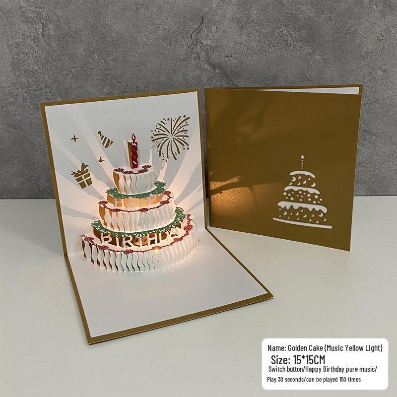 

3D-открытка на день рождения с музыкой для торта и фотопечатью